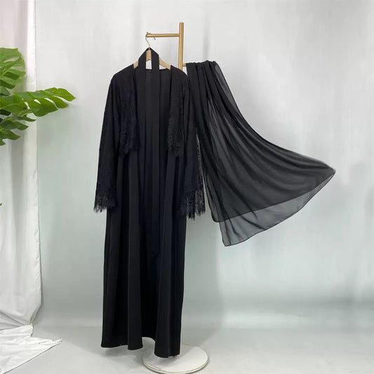 Elegant luxury lace cape cardigan abaya with hijab (EG134) - Elara Global