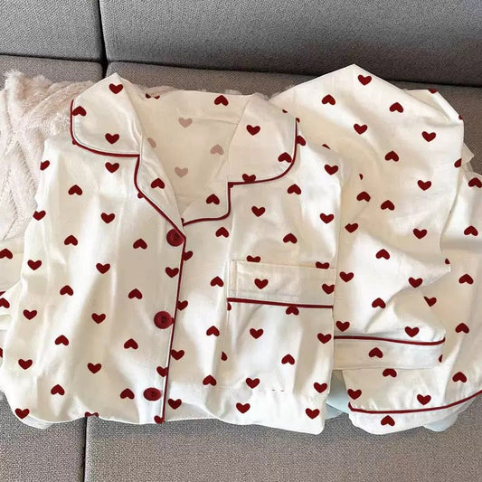 Red Heart Print Classic Button Pajama Set (EG214) - Elara Global