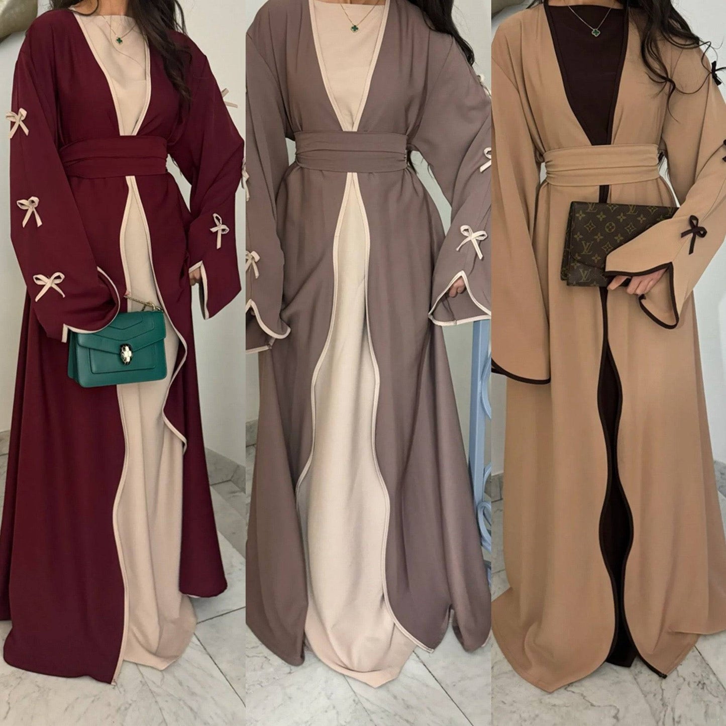 Wavy Edge Bow Open Abaya (EG110) - Elara Global