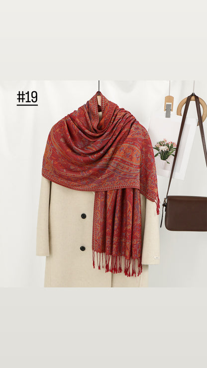 Classic Ethnic Style Popular Cashew Nutted Printed Hanging Tassel Elegant Shawl - Elara Global 