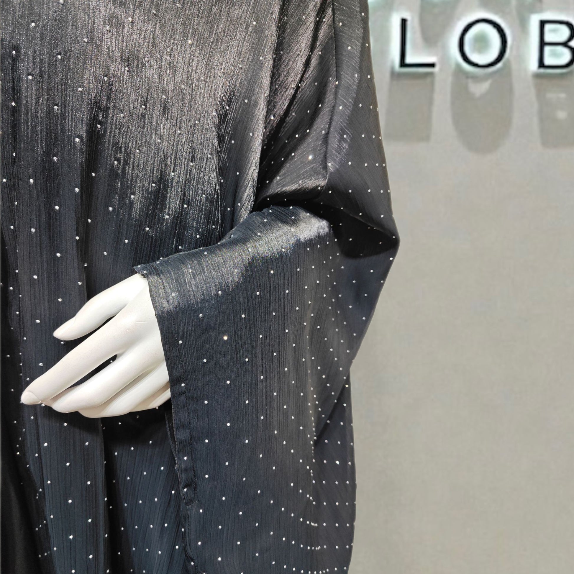 Luxury Muslim Starlight Evening Wear Abaya Set | Midnight Blue Diamond-Embellished with Matching Hijab (EG105) - Elara Global 