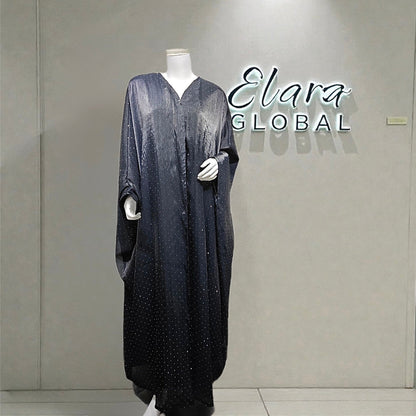 Luxury Muslim Starlight Evening Wear Abaya Set | Midnight Blue Diamond-Embellished with Matching Hijab (EG105) - Elara Global 