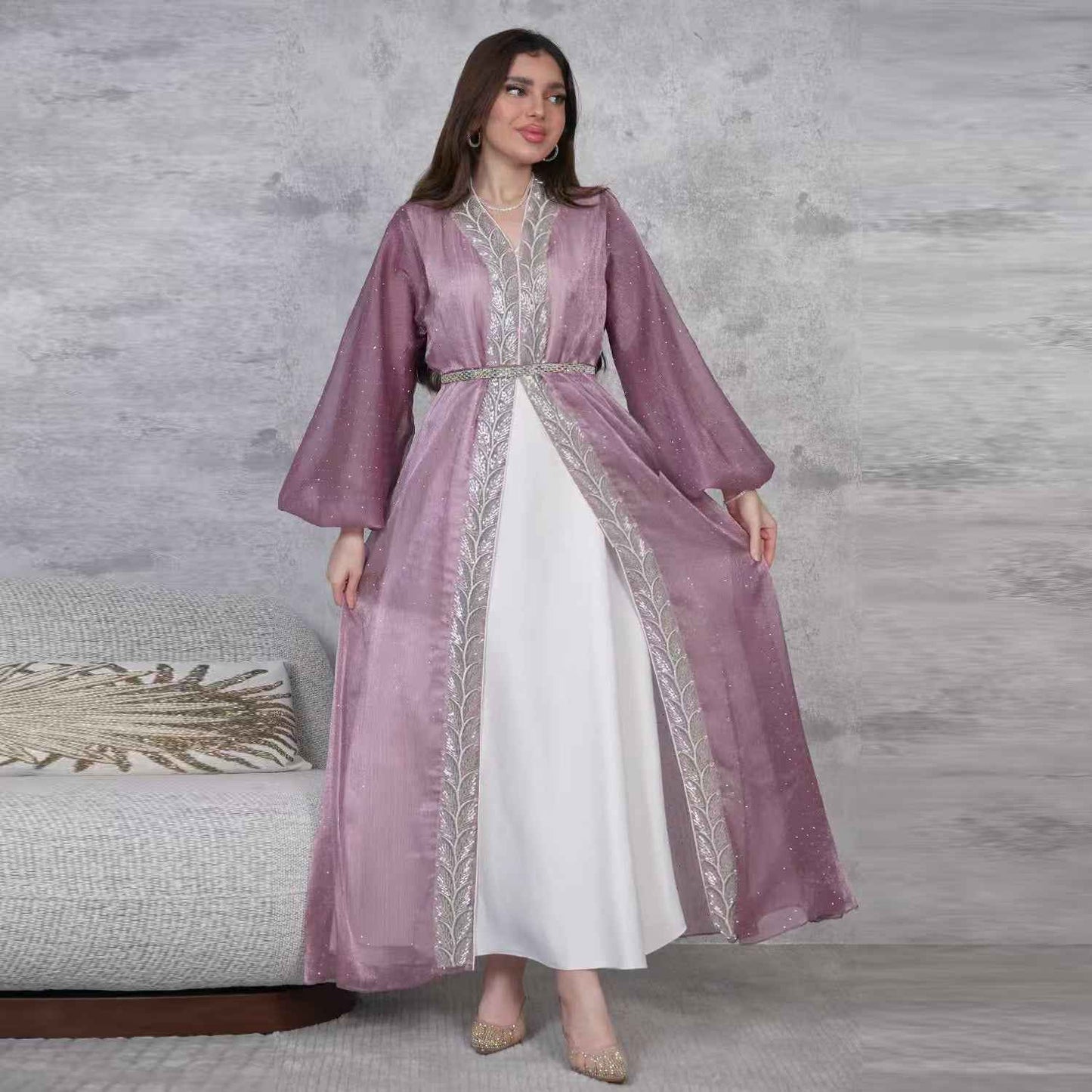 Ethereal rhinestoned Arabic Hand-Embroidered 2-piece Set