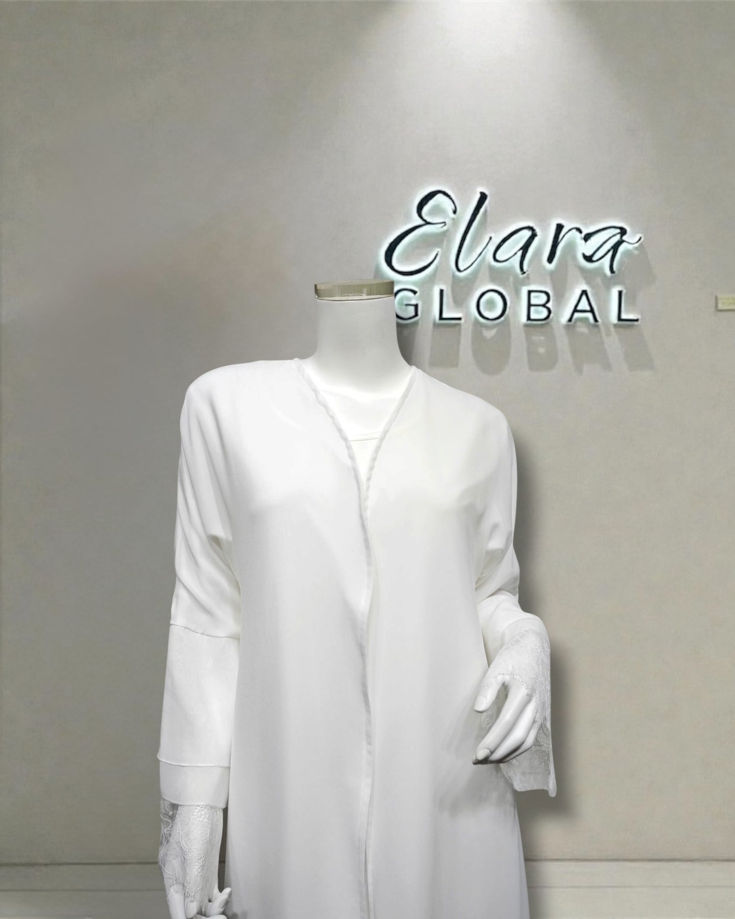 Leilah Lace 2-piece Abaya - White (EG142)