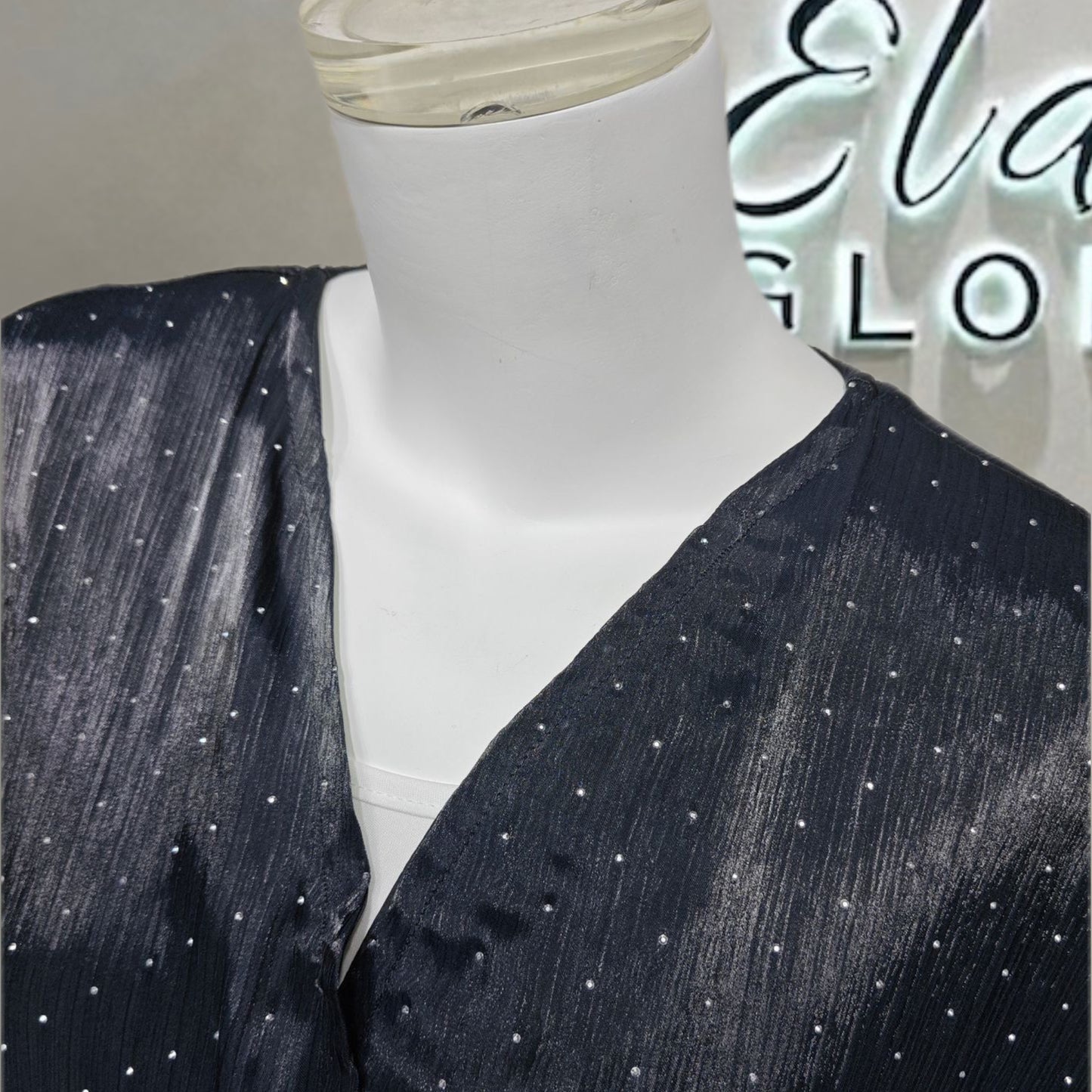 Luxury Muslim Starlight Evening Wear Abaya Set | Midnight Blue Diamond-Embellished with Matching Hijab (EG105) - Elara Global 