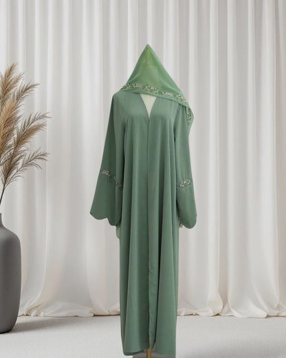 Rosette Floral Embroidered Abaya Set (EG143)