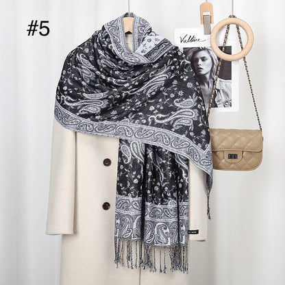 Classic Ethnic Style Popular Cashew Nutted Printed Hanging Tassel Elegant Shawl - Elara Global 