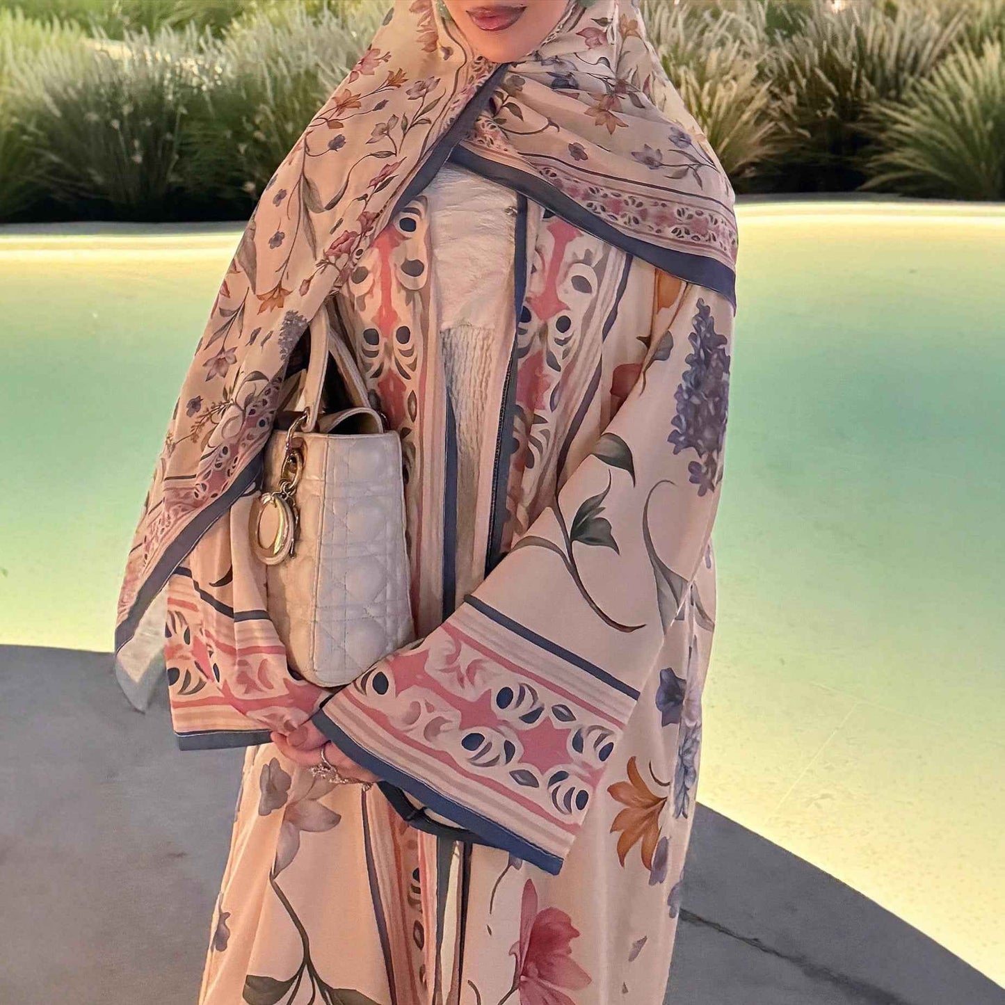 Dark Floral Printed Abaya Set with Hijab (EG139)
