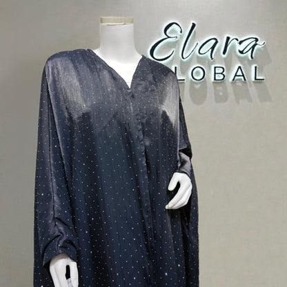 Luxury Muslim Starlight Evening Wear Abaya Set | Midnight Blue Diamond-Embellished with Matching Hijab (EG105) - Elara Global 