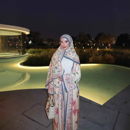 Dark Floral Printed Abaya Set with Hijab (EG139)