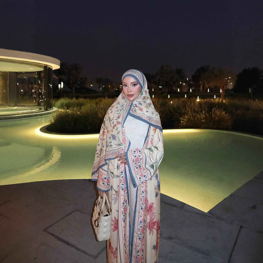 Dark Floral Printed Abaya Set with Hijab (EG139)