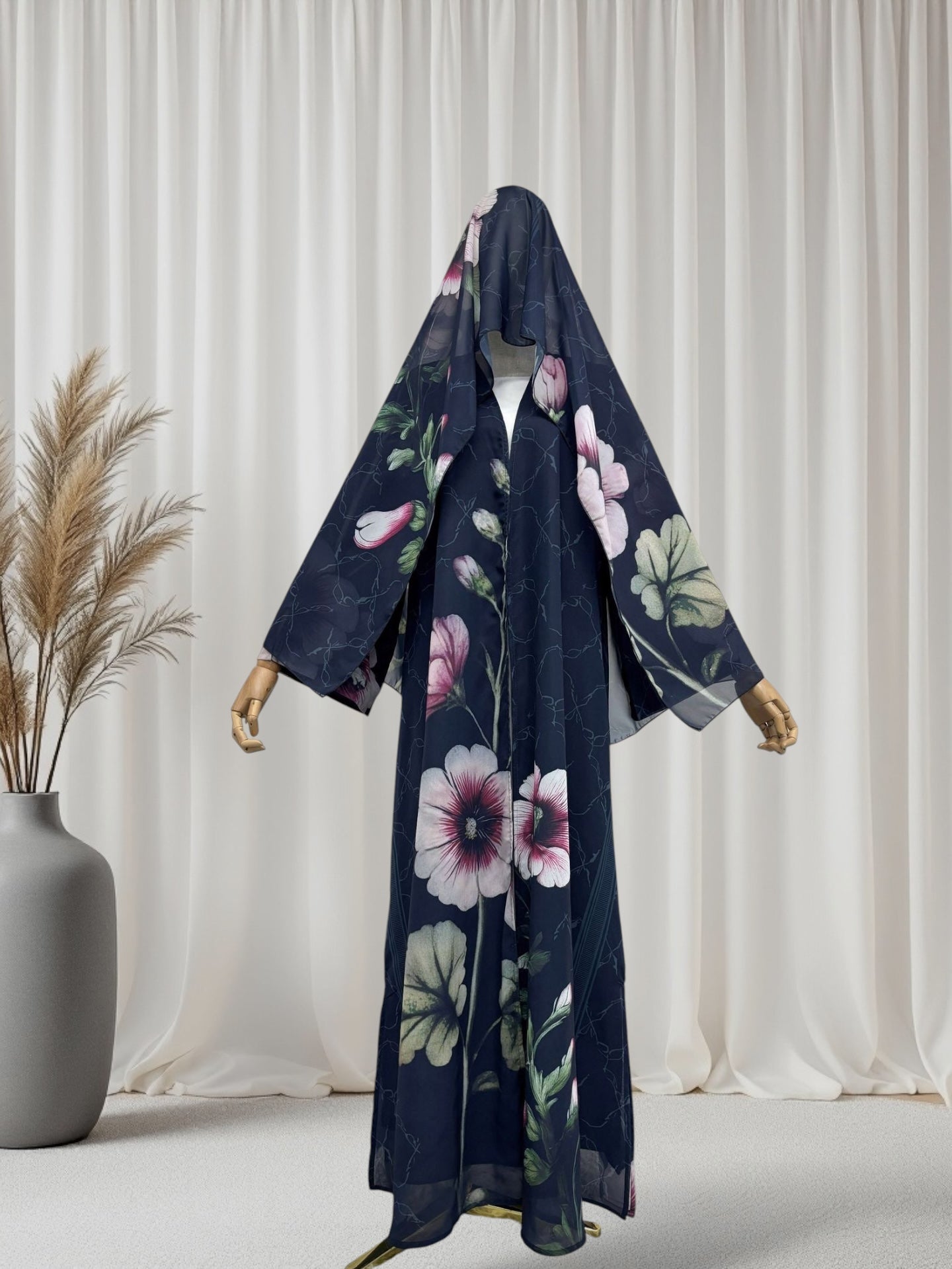 The Artisanal Midnight Floral Abaya Set (EG150)