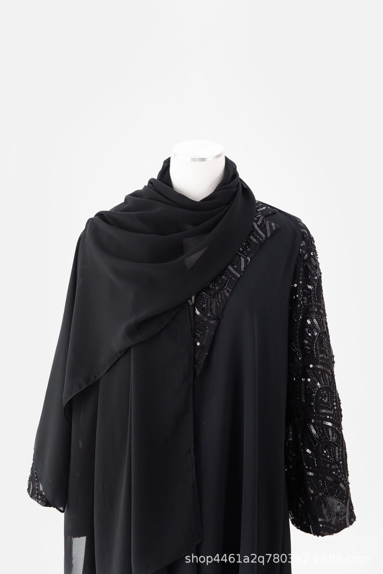 Handmade Beaded Luxury Abaya With Hijab (EG111) - Elara Global 