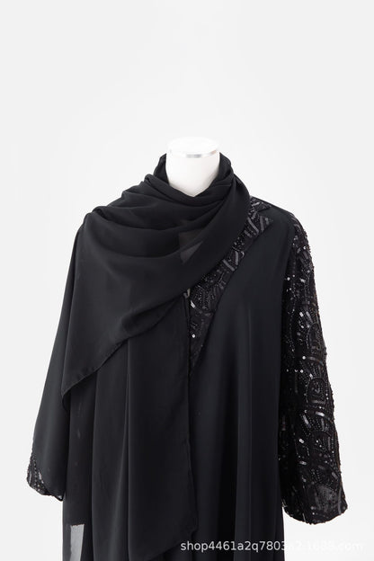 Handmade Beaded Luxury Abaya With Hijab (EG111) - Elara Global 