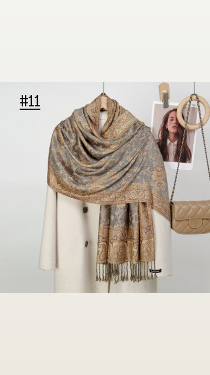 Classic Ethnic Style Popular Cashew Nutted Printed Hanging Tassel Elegant Shawl - Elara Global 
