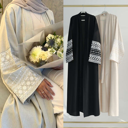 Azrah Embroidered Open Abaya (EG102) - Elara Global