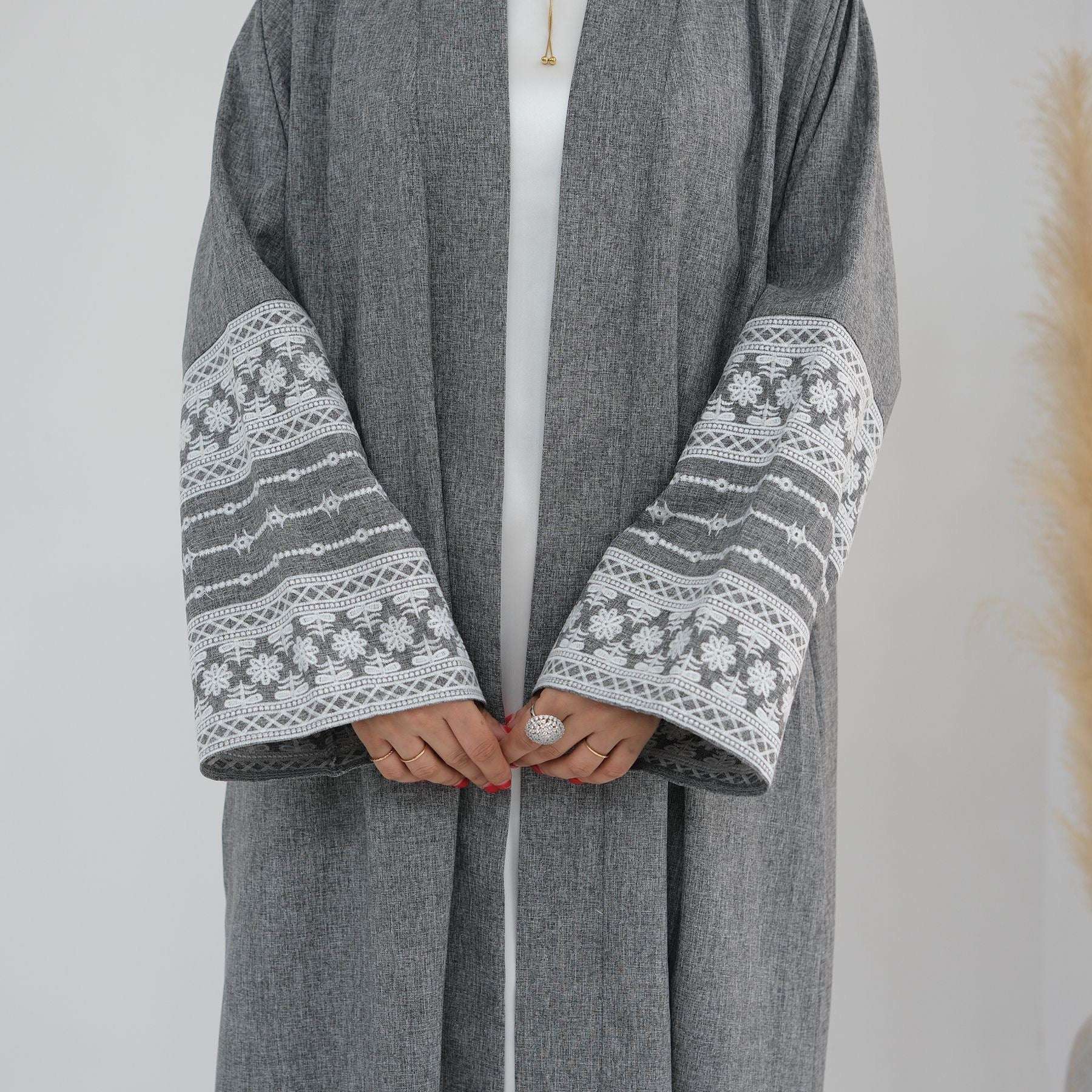 Azrah Embroidered Open Abaya (EG102) - Elara Global