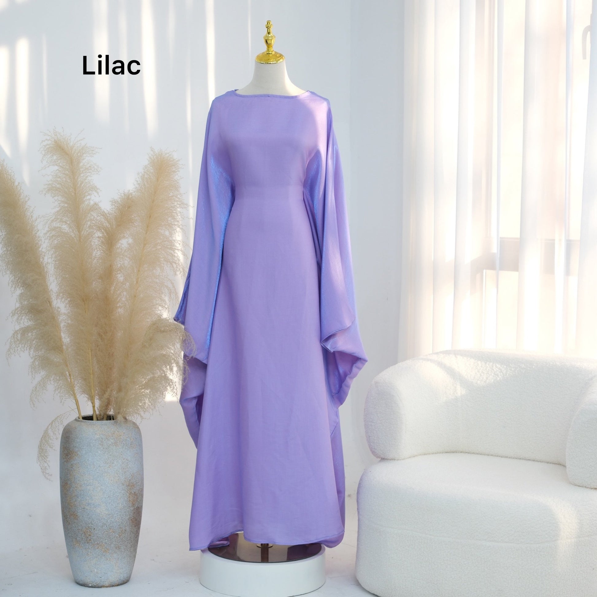 Bright Silk Satin Waist Abaya With Matching Hijab (EG120) - Elara Global