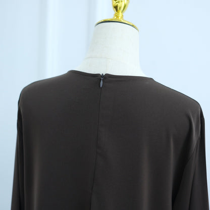Cherry Fawn Handcrafted Silver Bow Sleeves Abaya (EG124) - Elara Global