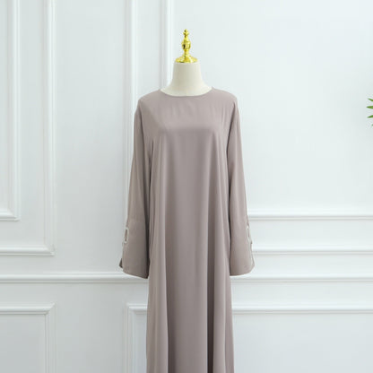 Cherry Fawn Handcrafted Silver Bow Sleeves Abaya (EG124) - Elara Global