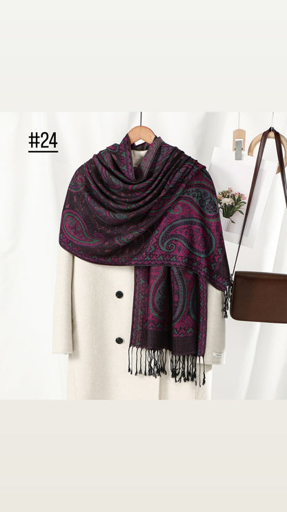 Classic Ethnic Style Popular Cashew Nutted Printed Hanging Tassel Elegant Shawl - Elara Global