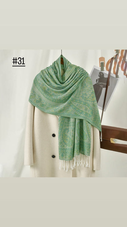 Classic Ethnic Style Popular Cashew Nutted Printed Hanging Tassel Elegant Shawl - Elara Global