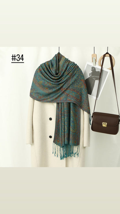 Classic Ethnic Style Popular Cashew Nutted Printed Hanging Tassel Elegant Shawl - Elara Global