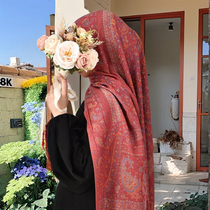 Classic Ethnic Style Popular Cashew Nutted Printed Hanging Tassel Elegant Shawl - Elara Global