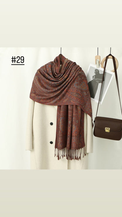 Classic Ethnic Style Popular Cashew Nutted Printed Hanging Tassel Elegant Shawl - Elara Global