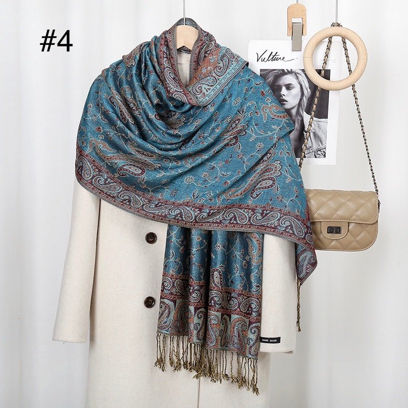 Classic Ethnic Style Popular Cashew Nutted Printed Hanging Tassel Elegant Shawl - Elara Global