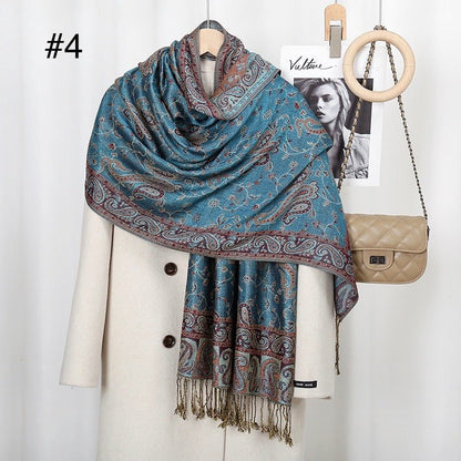 Classic Ethnic Style Popular Cashew Nutted Printed Hanging Tassel Elegant Shawl - Elara Global
