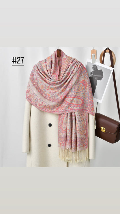 Classic Ethnic Style Popular Cashew Nutted Printed Hanging Tassel Elegant Shawl - Elara Global