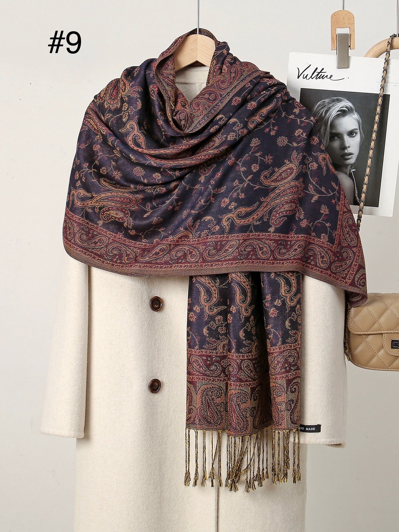 Classic Ethnic Style Popular Cashew Nutted Printed Hanging Tassel Elegant Shawl - Elara Global