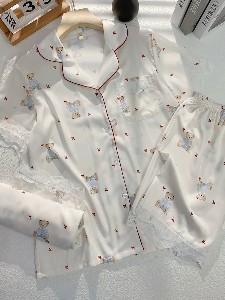 Cute Cartoon Bear Ice Silk Short - Sleeved Three - Piece Set - Elara Global