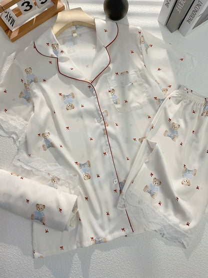 Cute Cartoon Bear Ice Silk Short - Sleeved Three - Piece Set - Elara Global