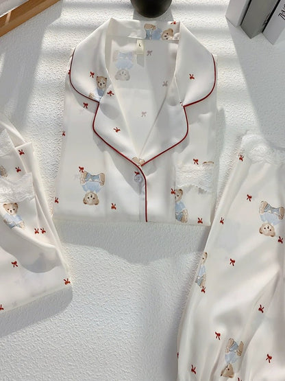 Cute Cartoon Bear Ice Silk Short - Sleeved Three - Piece Set - Elara Global