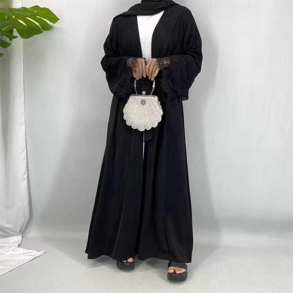Elegant luxury lace cape cardigan abaya with hijab (EG134) - Elara Global