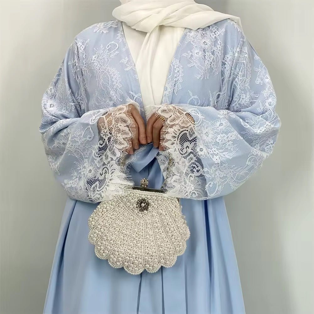 Elegant luxury lace cape cardigan abaya with hijab (EG134) - Elara Global