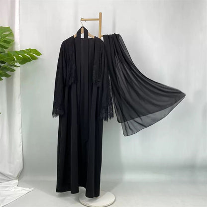 Elegant luxury lace cape cardigan abaya with hijab (EG134) - Elara Global