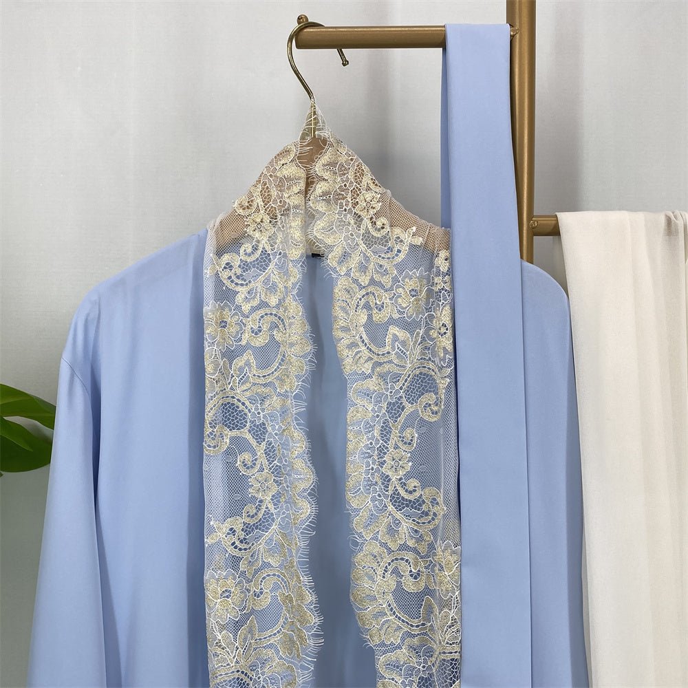 Elegant luxury lace edge cardigan abaya with hijab (EG133) - Elara Global
