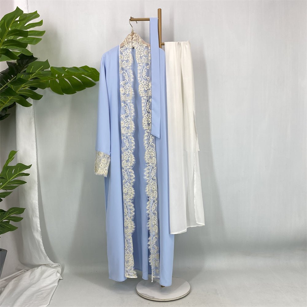 Elegant luxury lace edge cardigan abaya with hijab (EG133) - Elara Global