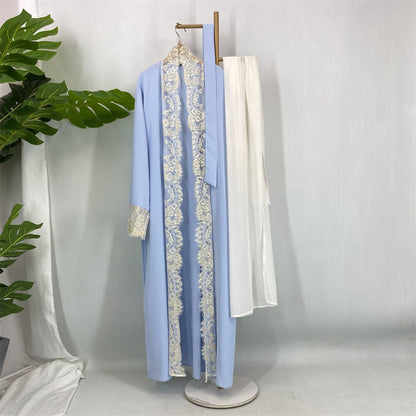 Elegant luxury lace edge cardigan abaya with hijab (EG133) - Elara Global