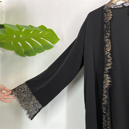 Elegant luxury lace edge cardigan abaya with hijab (EG133) - Elara Global