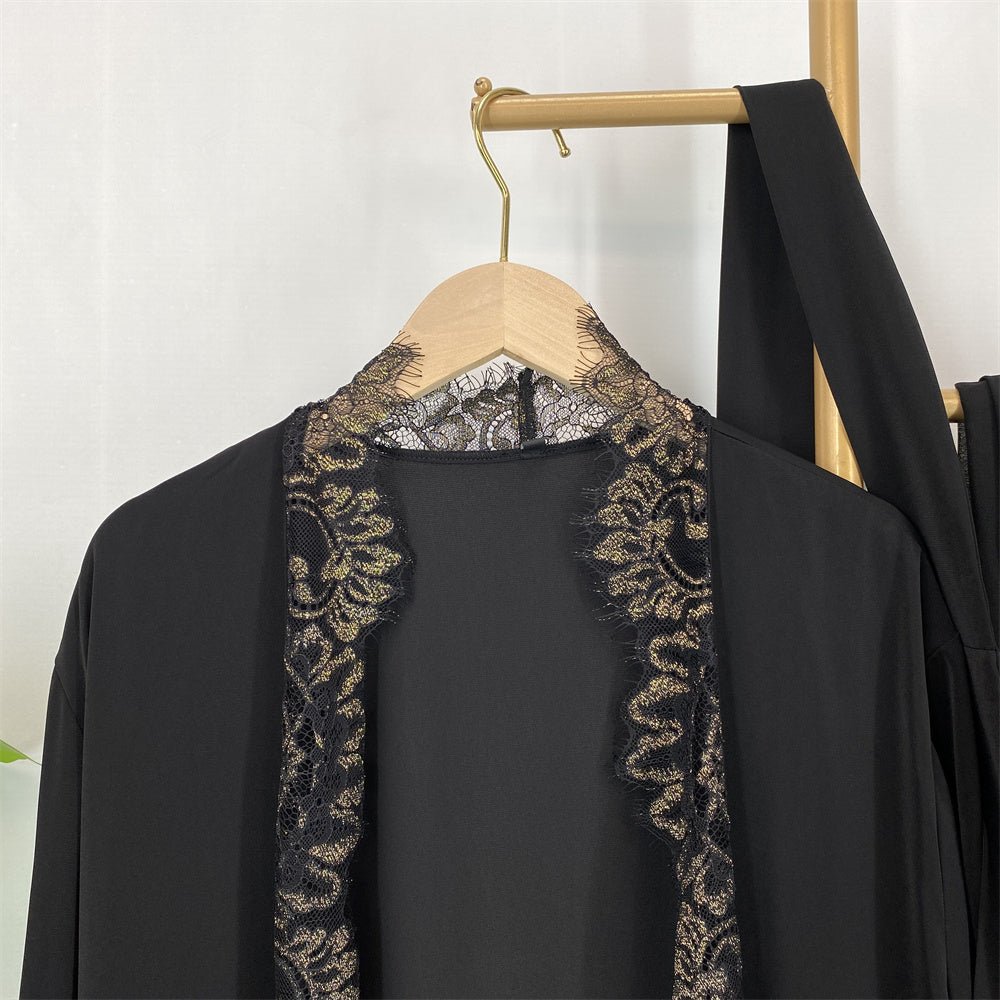 Elegant luxury lace edge cardigan abaya with hijab (EG133) - Elara Global