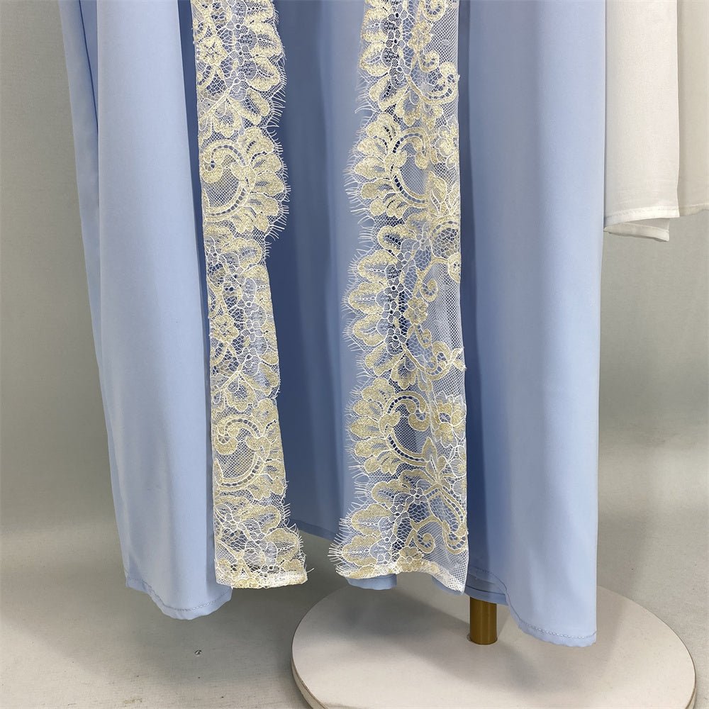 Elegant luxury lace edge cardigan abaya with hijab (EG133) - Elara Global