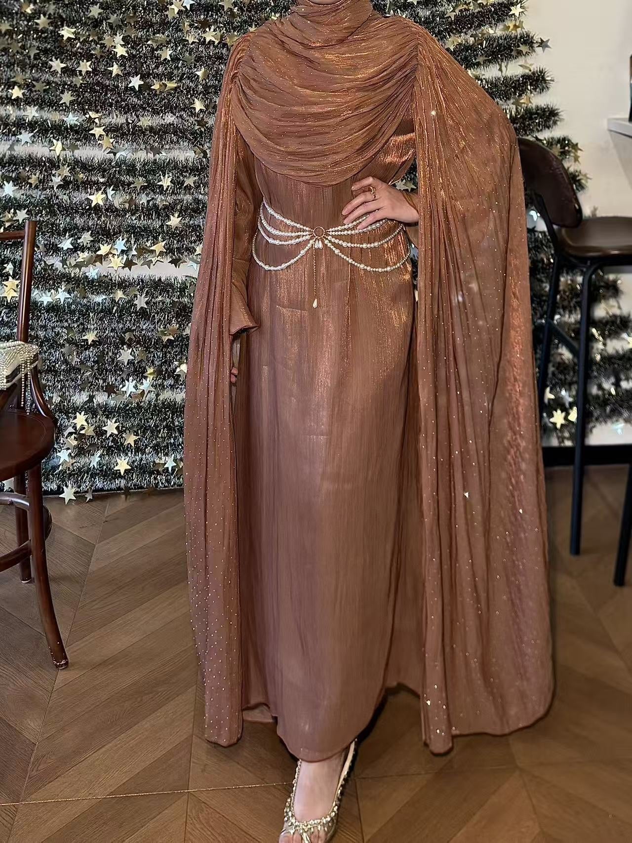 Elegant Pleated Cape Abaya with Hijab (EG126) - Elara Global