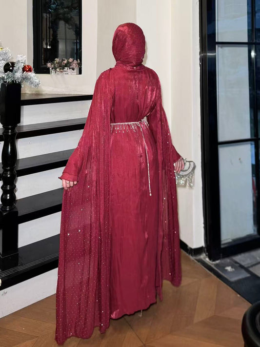 Elegant Pleated Cape Abaya with Hijab (EG126) - Elara Global