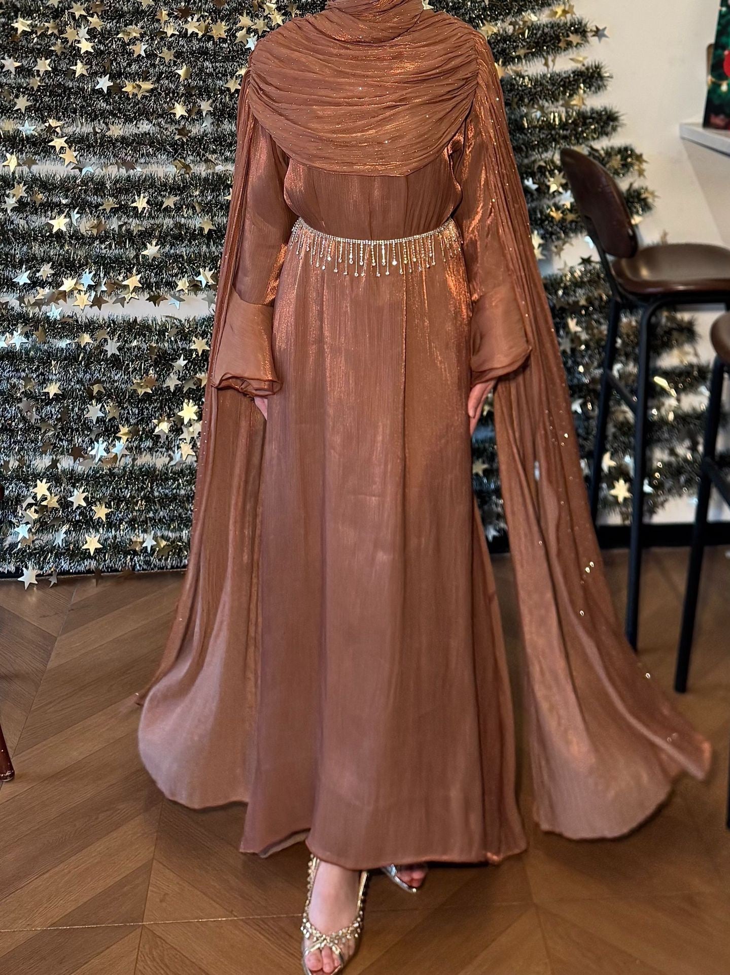 Elegant Pleated Cape Abaya with Hijab (EG126) - Elara Global