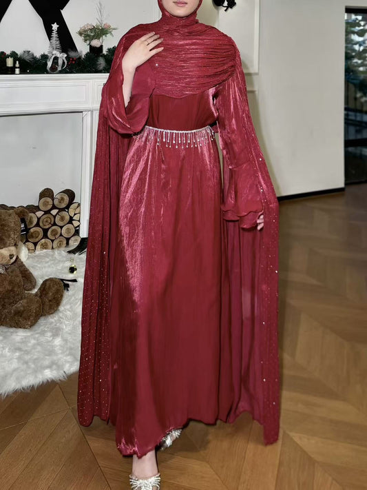 Elegant Pleated Cape Abaya with Hijab (EG126) - Elara Global