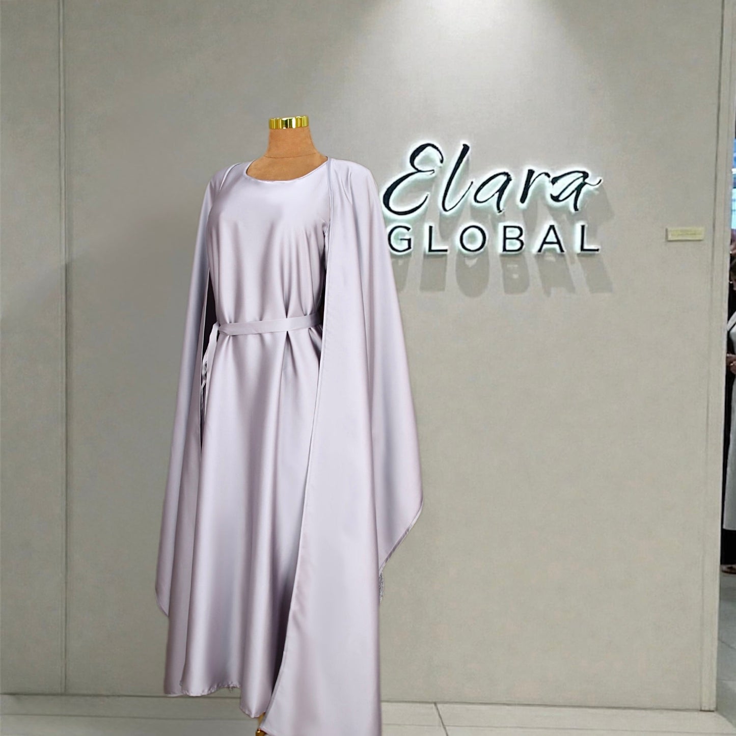 Elegant Satin Kaftan 3 - Piece Abaya Set With Beaded Fringe Details (EG125) - Elara Global